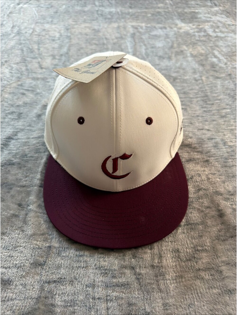The Game C Logo Fitted Baseball Cap Men's Large Cream Maroon Hat